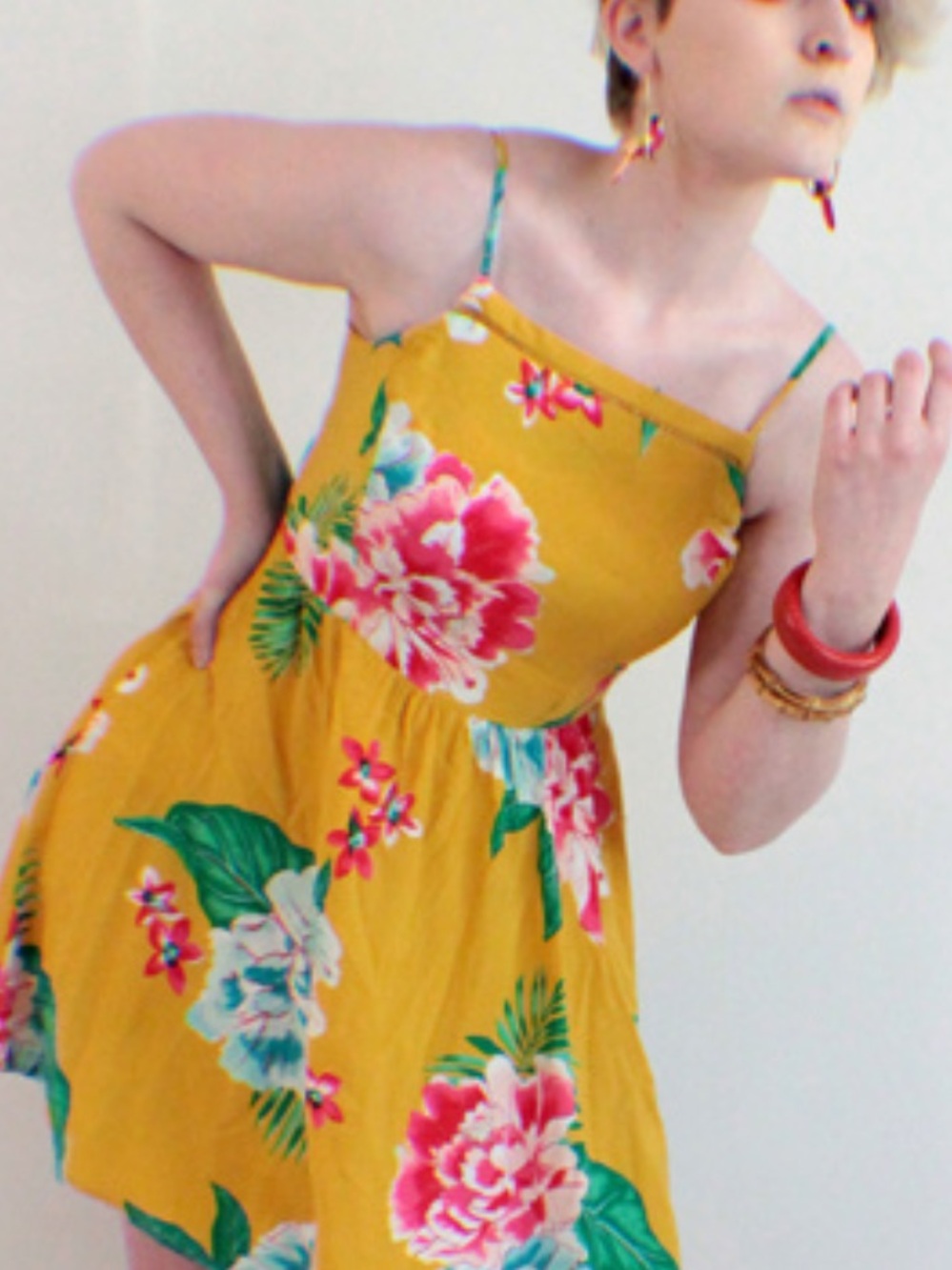 Old Navy Women’s M Viscose Blend Yellow Floral Fit-and-Flare Sundress Summer